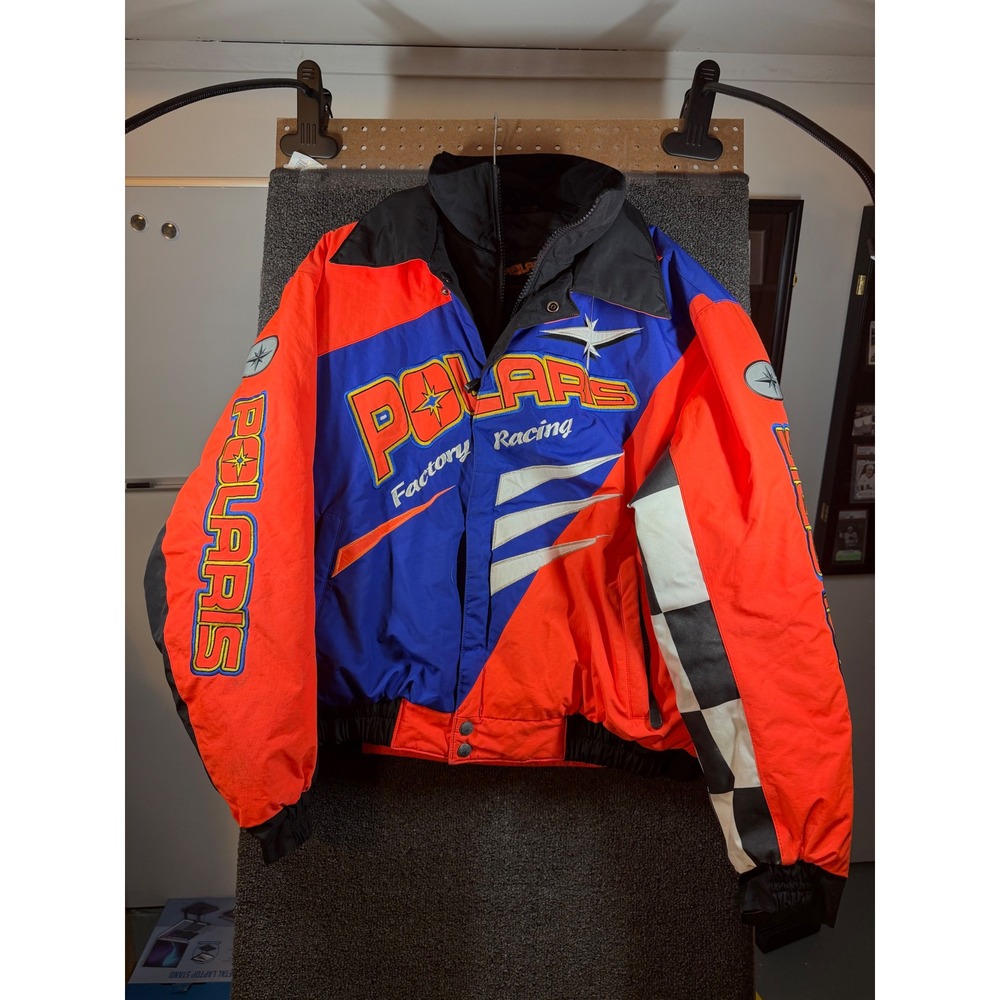 Polaris Factory Racing Jacket Mens XL Orange Blue Vintage Snowmobile 102024-001